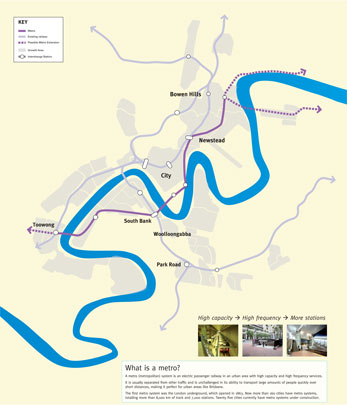 Map of possible Brisbane inner city metro routes and station locations